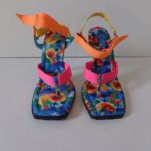 Cape Robbin Boomer‎ Neoprene Strappy Colorful High Heel Floral Sandal Size 7.5